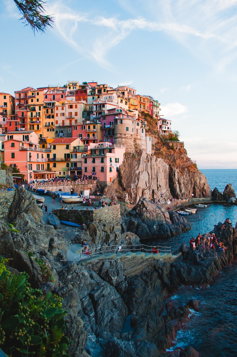 Colorful houses stacked on an Italian hillside